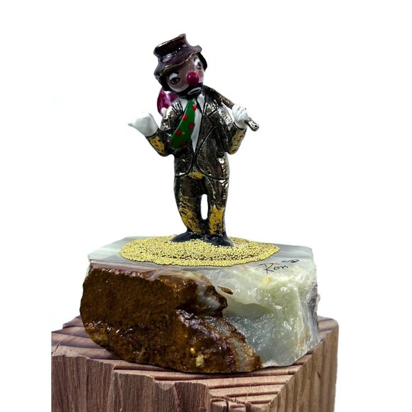 Ron Other - Handcrafted Metal Hobo Clown Figurine Stone Base 24K Gold Detailing '83 Ron Lee